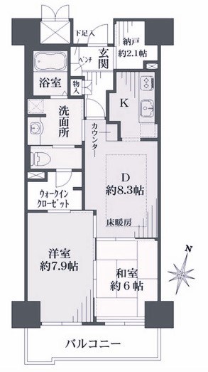 【神戸市東灘区向洋町中のマンションの間取り】