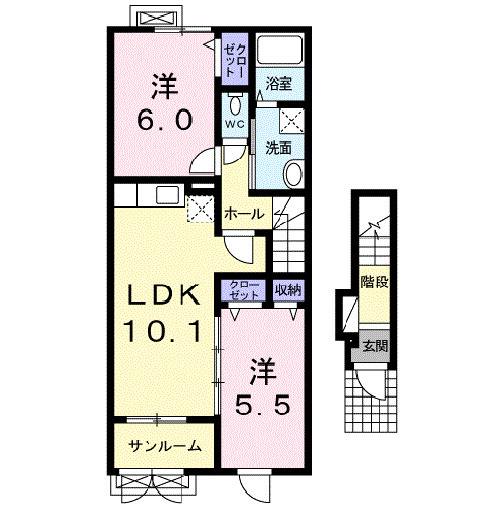 高岡市福岡町荒屋敷のアパートの間取り