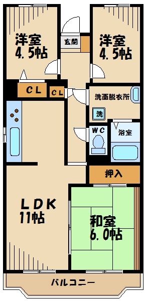 府中市紅葉丘のマンションの間取り