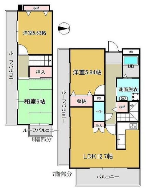 姫路市大津区天満のマンションの間取り