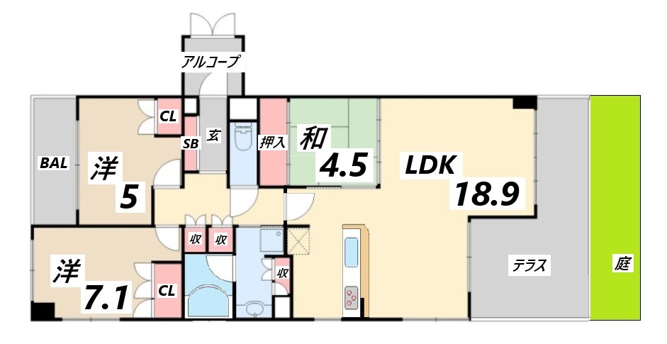 神戸市中央区熊内町のマンションの間取り