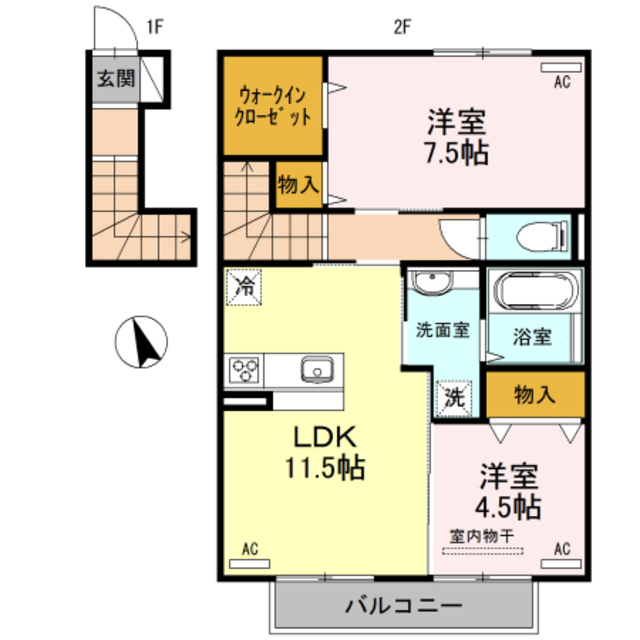 和歌山市西庄のアパートの間取り