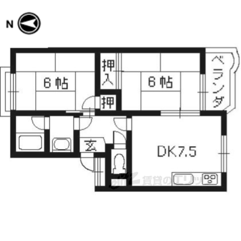 京都市西京区下津林東芝ノ宮町のマンションの間取り