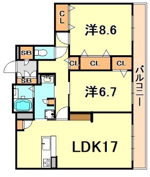 芦屋市平田町のマンションの間取り