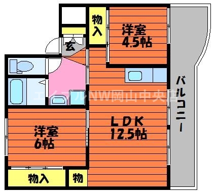 玉野市後閑のマンションの間取り