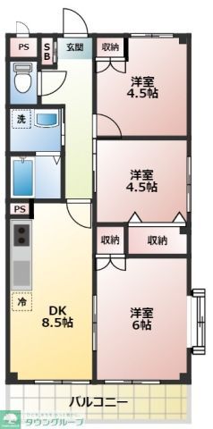 越谷市南越谷のマンションの間取り