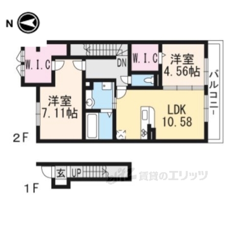 八幡市川口西扇のアパートの間取り