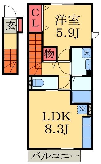 千葉市稲毛区園生町のアパートの間取り