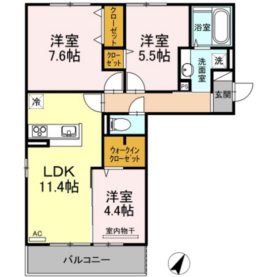 岡山市中区藤崎のアパートの間取り