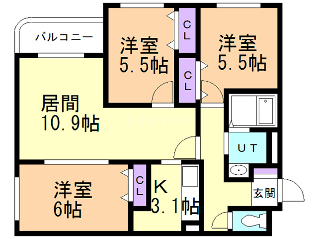 札幌市中央区南十一条西のマンションの間取り