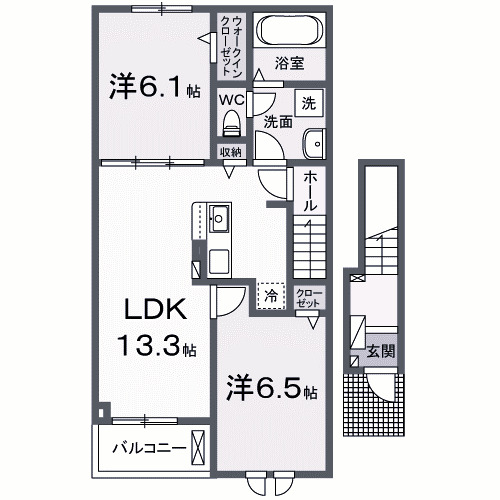 高崎市吉井町長根のアパートの間取り