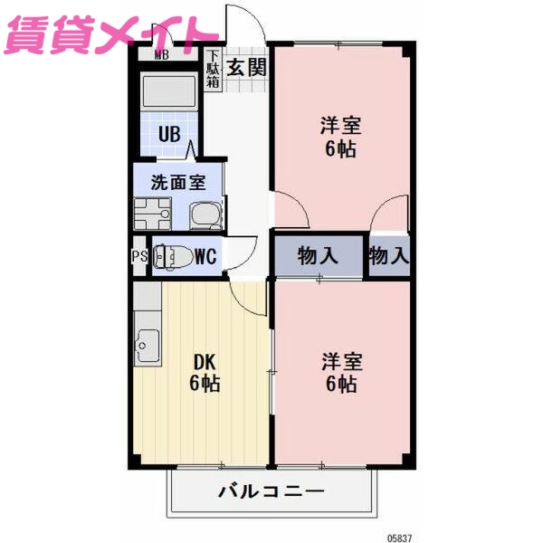 四日市市楠町北五味塚のアパートの間取り