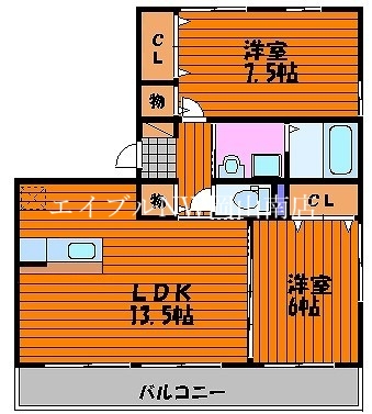 岡山市中区江崎のアパートの間取り