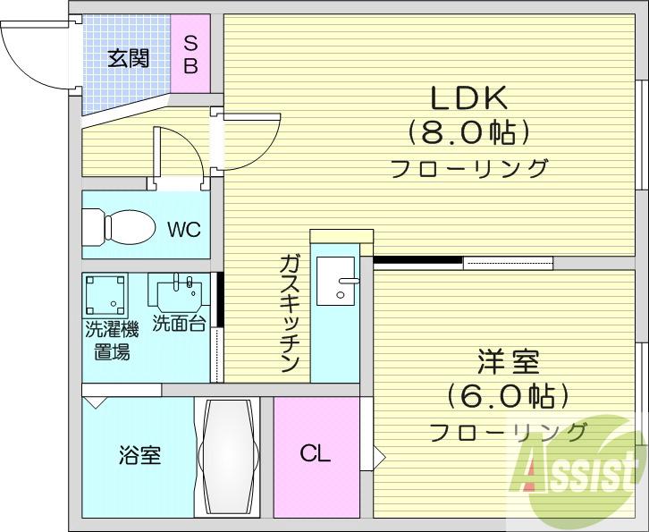 地下鉄東豊線 元町駅 徒歩8分 3階建 築21年の間取り写真