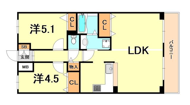 【芦屋市春日町のマンションの間取り】