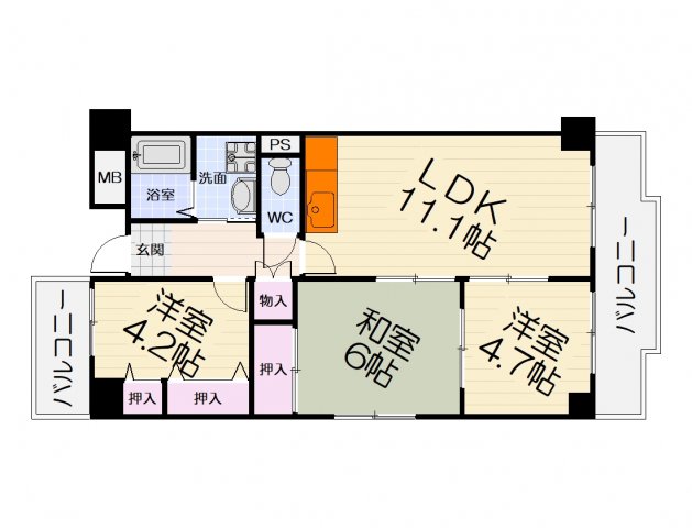 泉大津市旭町のマンションの間取り