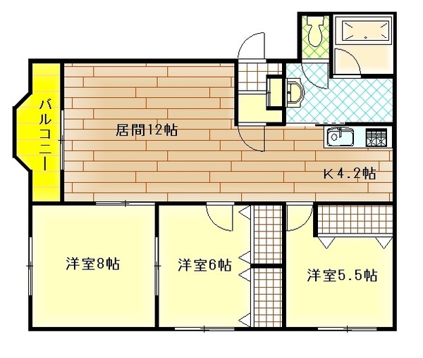 旭川市豊岡八条のマンションの間取り