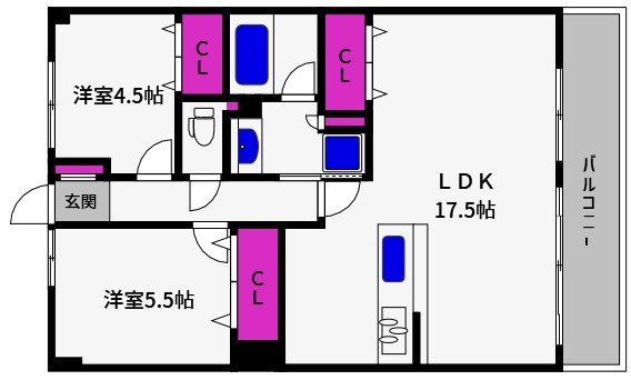 神戸市東灘区魚崎南町のマンションの間取り