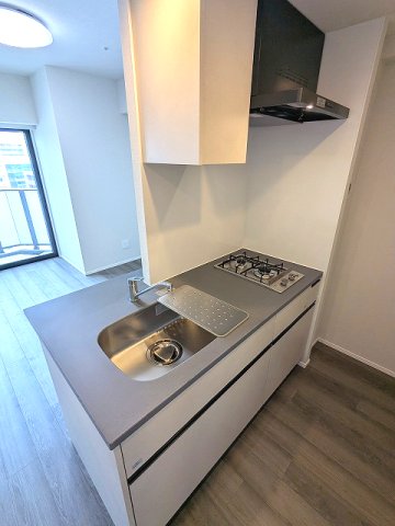 キッチン　ガス2口システムカウンターキッチン、料理しやすくシンクカバー