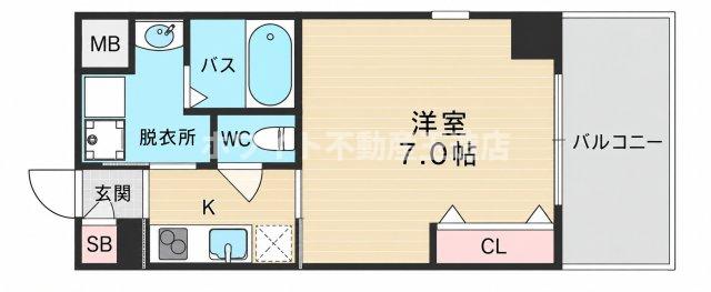 地下鉄谷町線 谷町九丁目駅 徒歩1分 10階建 築23年の間取り写真