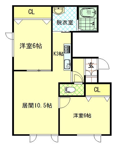 旭川市神楽六条のアパートの間取り