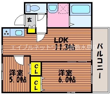 倉敷市白楽町のアパートの間取り