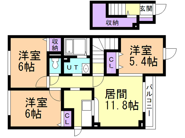 美唄市東四条北のアパートの間取り