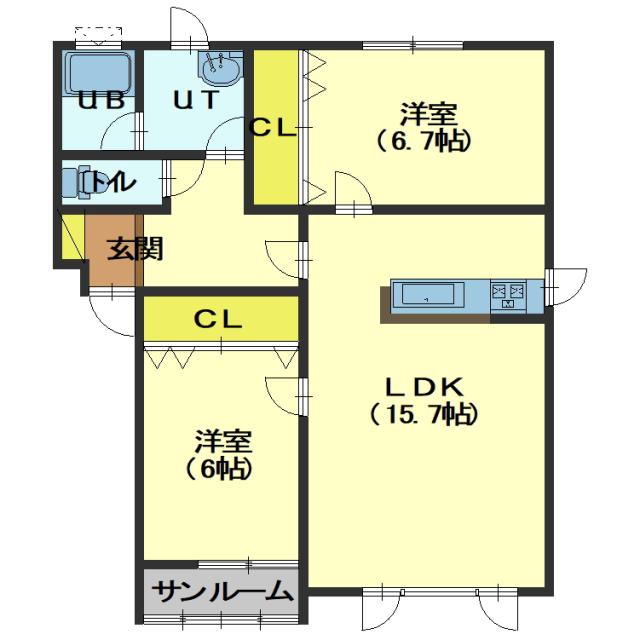 北斗市七重浜のアパートの間取り