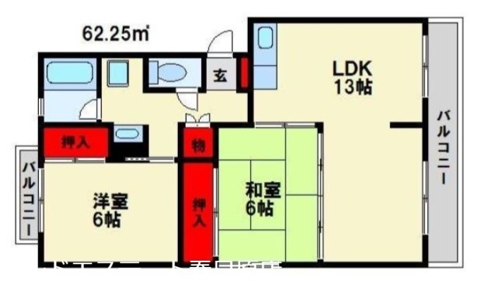 大野城市中央のマンションの間取り