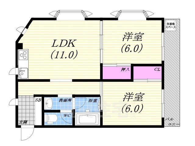 芦屋市西山町のマンションの間取り