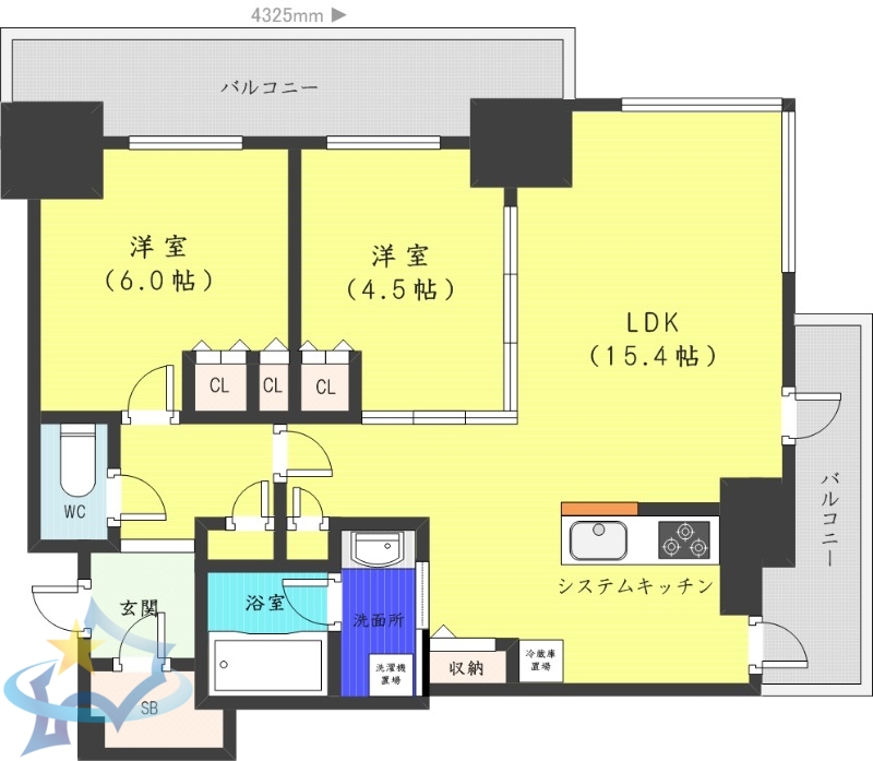 札幌市東区北六条東のマンションの間取り