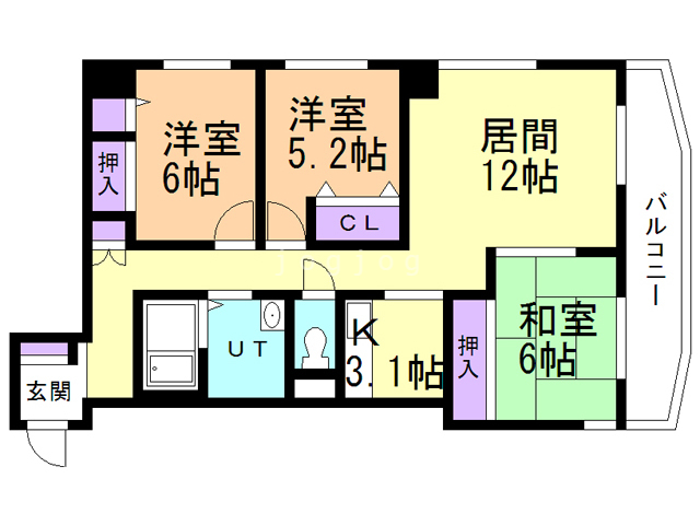 【札幌市白石区菊水一条のマンションの間取り】