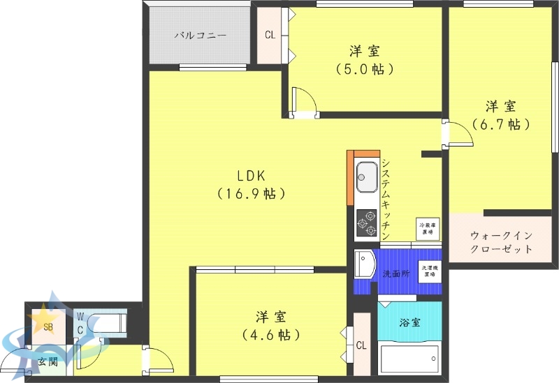 札幌市西区発寒一条のマンションの間取り