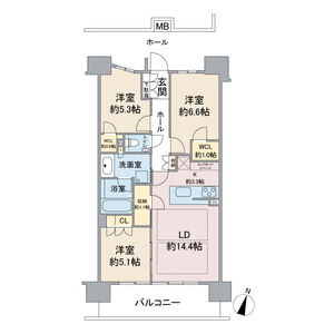 パークホームズ一社　1202号室の間取り