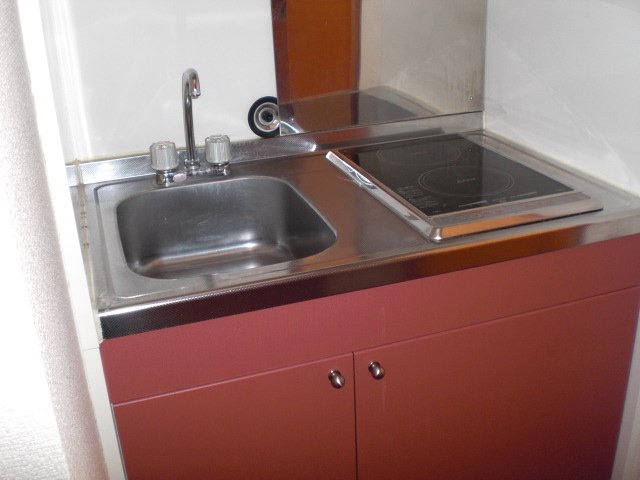 キッチン　キッチンはコンロ下に収納棚付き。