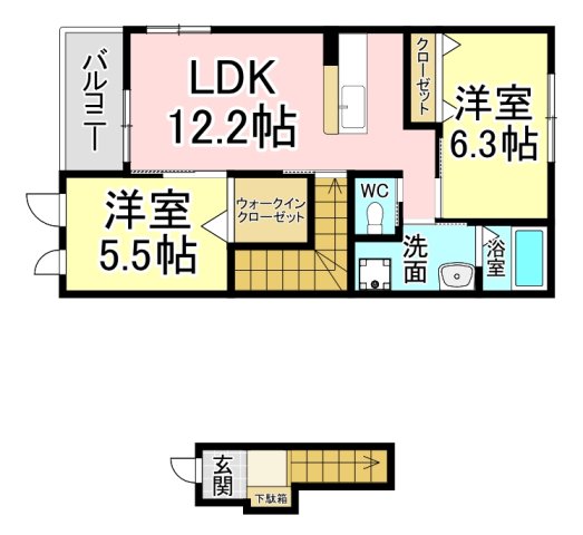 ＪＲ筑豊本線 二島駅 徒歩9分 2階建 築8年の間取り写真