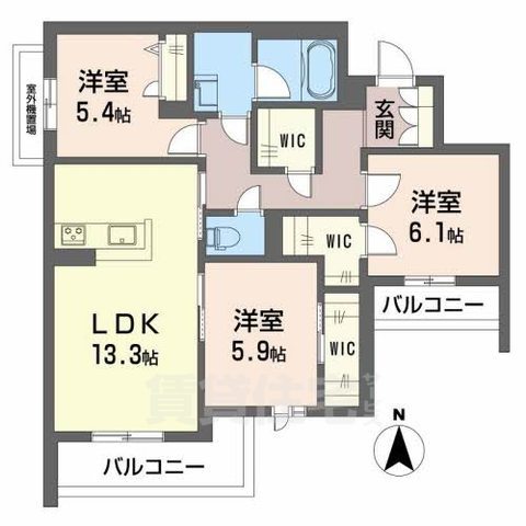 箕面市小野原西のアパートの間取り