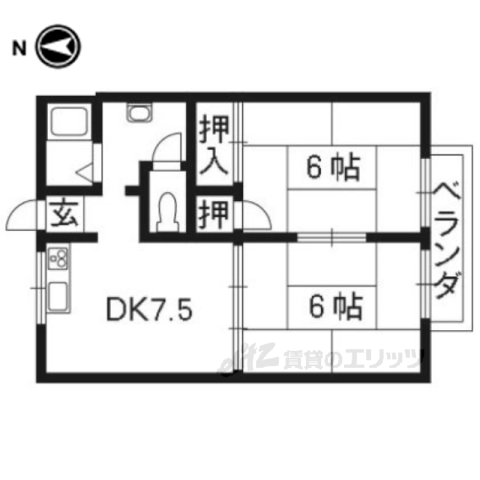 京都市西京区山田北ノ町のアパートの間取り