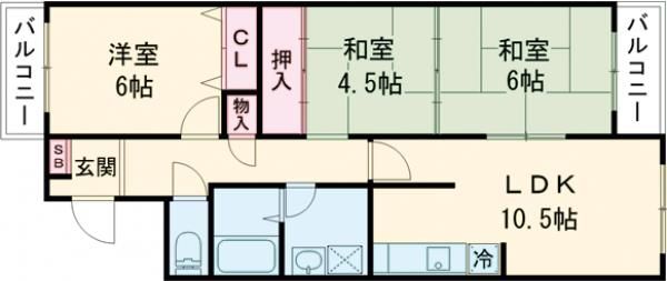 京都市西京区山田北山田町のマンションの間取り