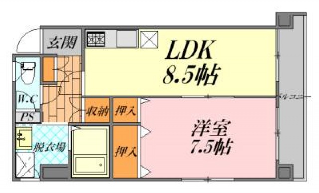 広島市中区東千田町のマンションの間取り