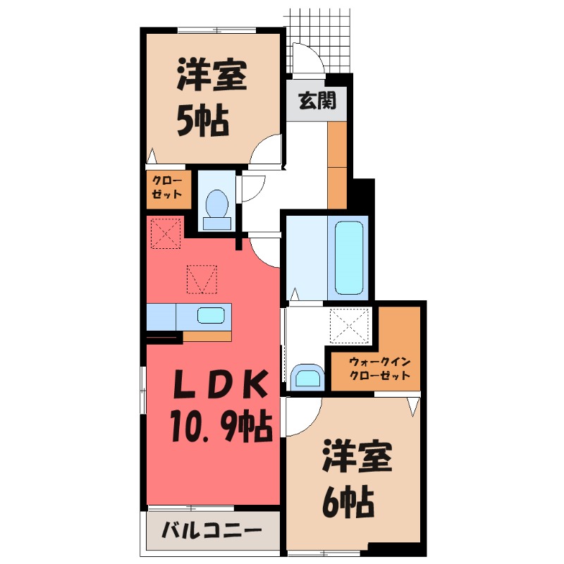 筑西市下中山のアパートの間取り