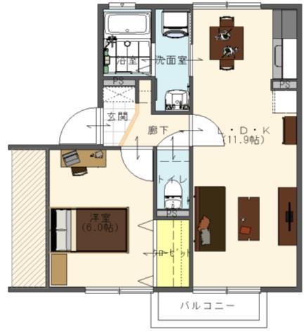 大崎市古川鶴ケ埣のアパートの間取り