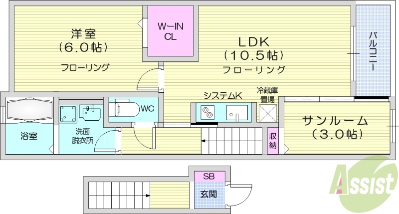 塩竈市字伊保石のアパートの間取り