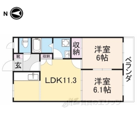 天理市二階堂上ノ庄町のアパートの間取り