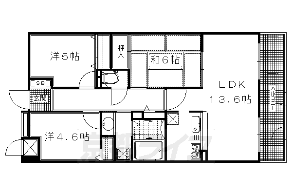 長岡京市東神足のマンションの間取り