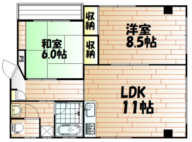 岡山市北区京橋南町のマンションの間取り