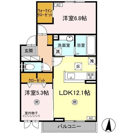 岡山市中区西川原のアパートの間取り