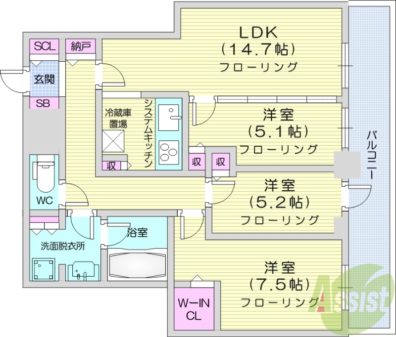 札幌市北区北八条西のマンションの間取り