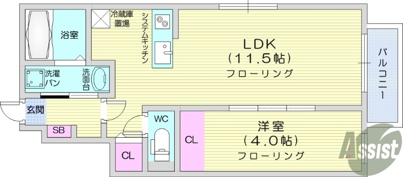 仙台市泉区上谷刈のアパートの間取り