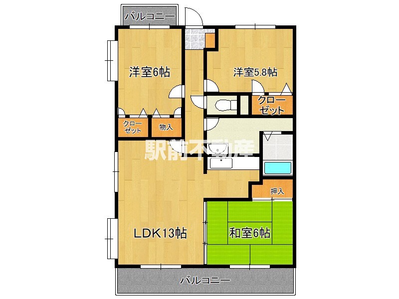 筑紫野市筑紫駅前通のマンションの間取り